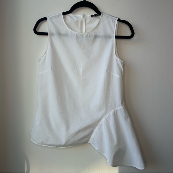 Massimo Dutti 100% Cotton White Asymmetrical Sleeveless Top Blouse - Picture 2 of 8